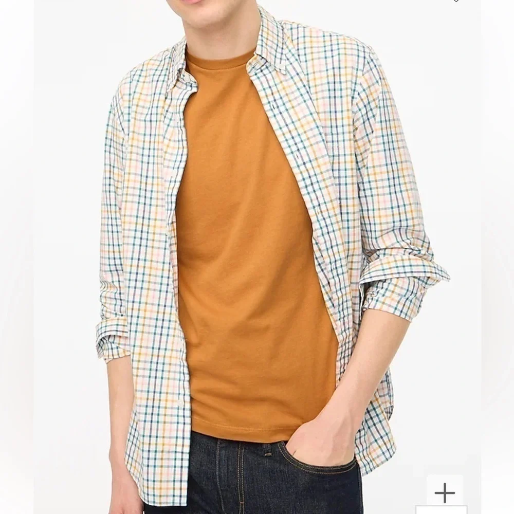 NWOT j crew Classic flex casual shirt White Blue Rose Ochre
